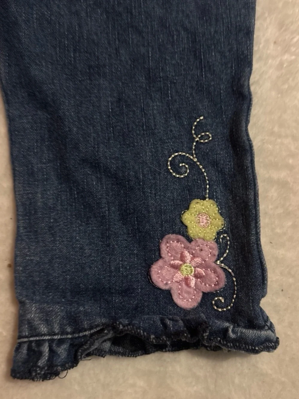 Toddler Dark Blue Denim Jeggings with Floral Embroidery